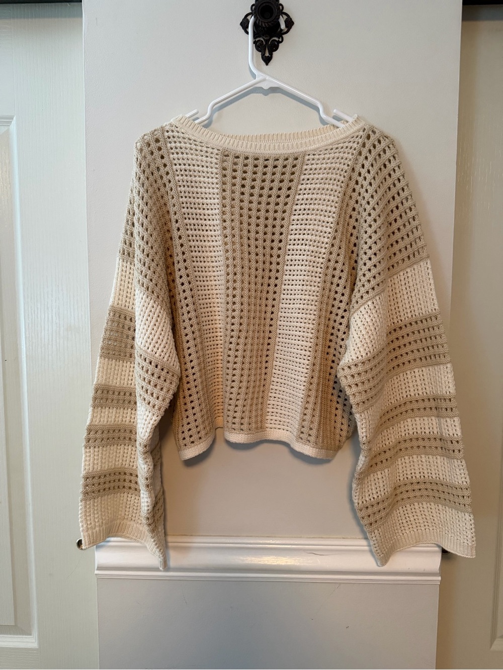 A New Day Cream & Tan Open-Weave Cropped Sweater